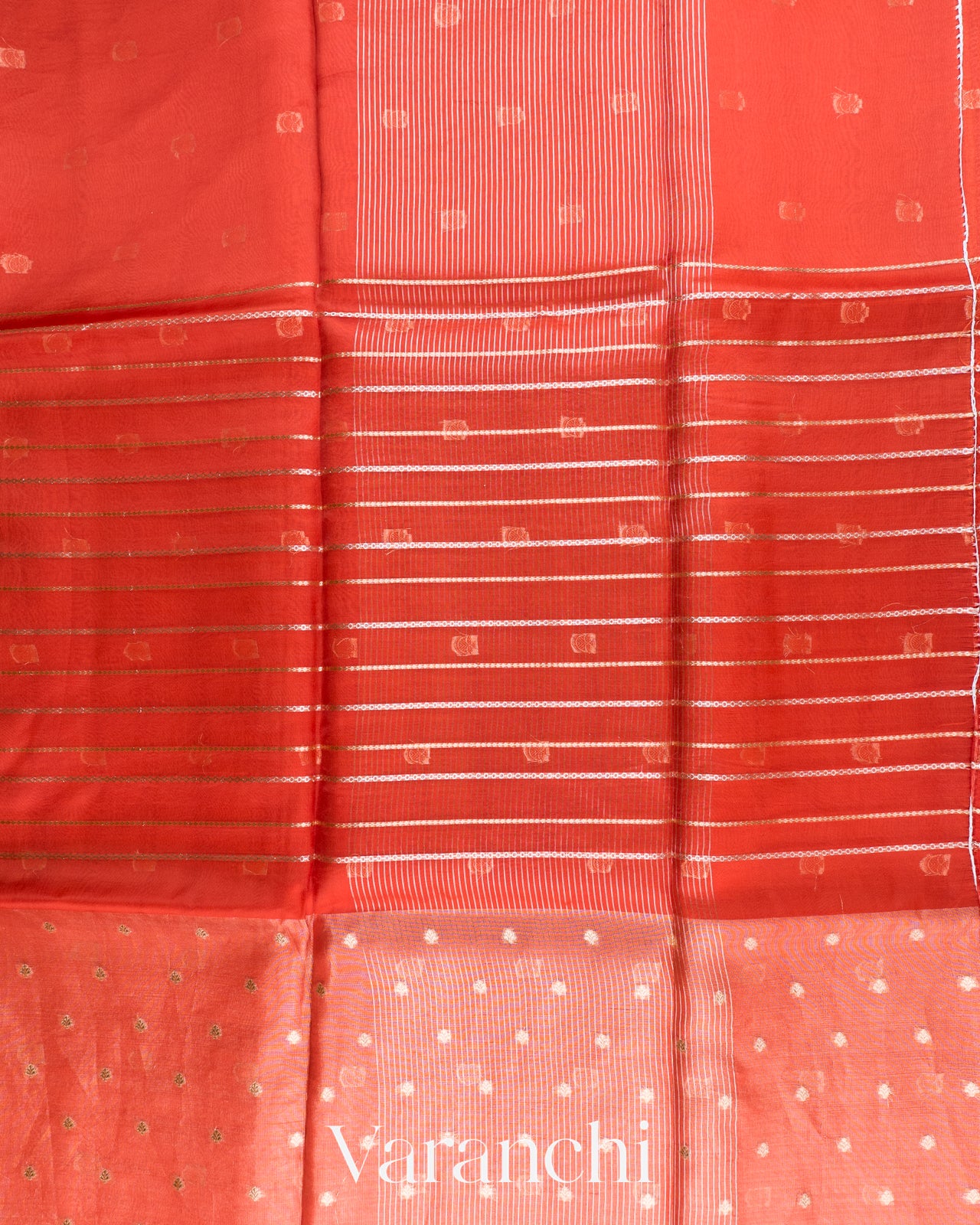 Burnt Red Tissue Pure Kora Silk Saree