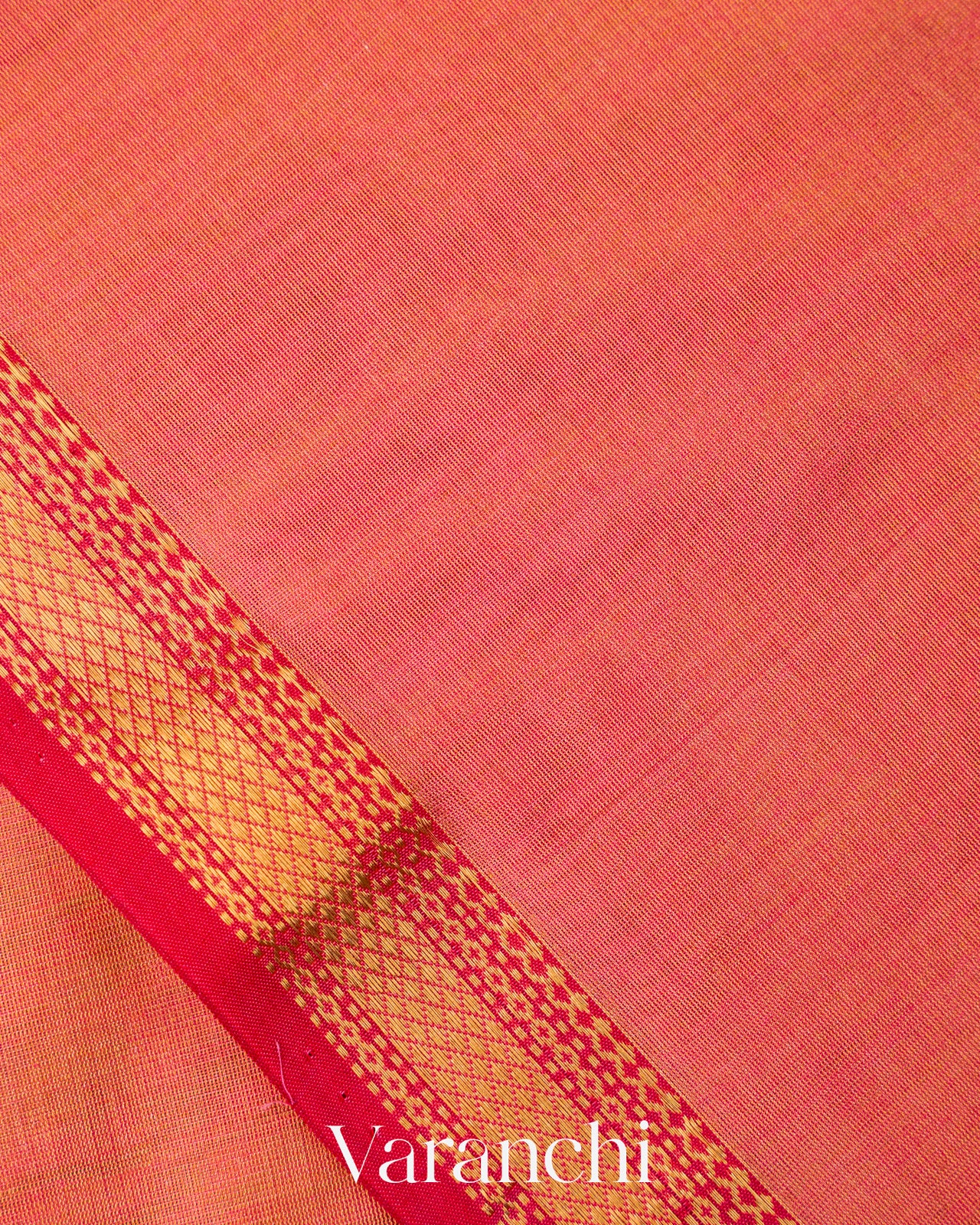 Coral Pink Pure Maheshwari Silk Cotton Tissue Handloom Saree