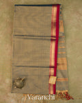 Olive Grey Pure Maheshwari Silk Cotton Tissue Handloom Saree
