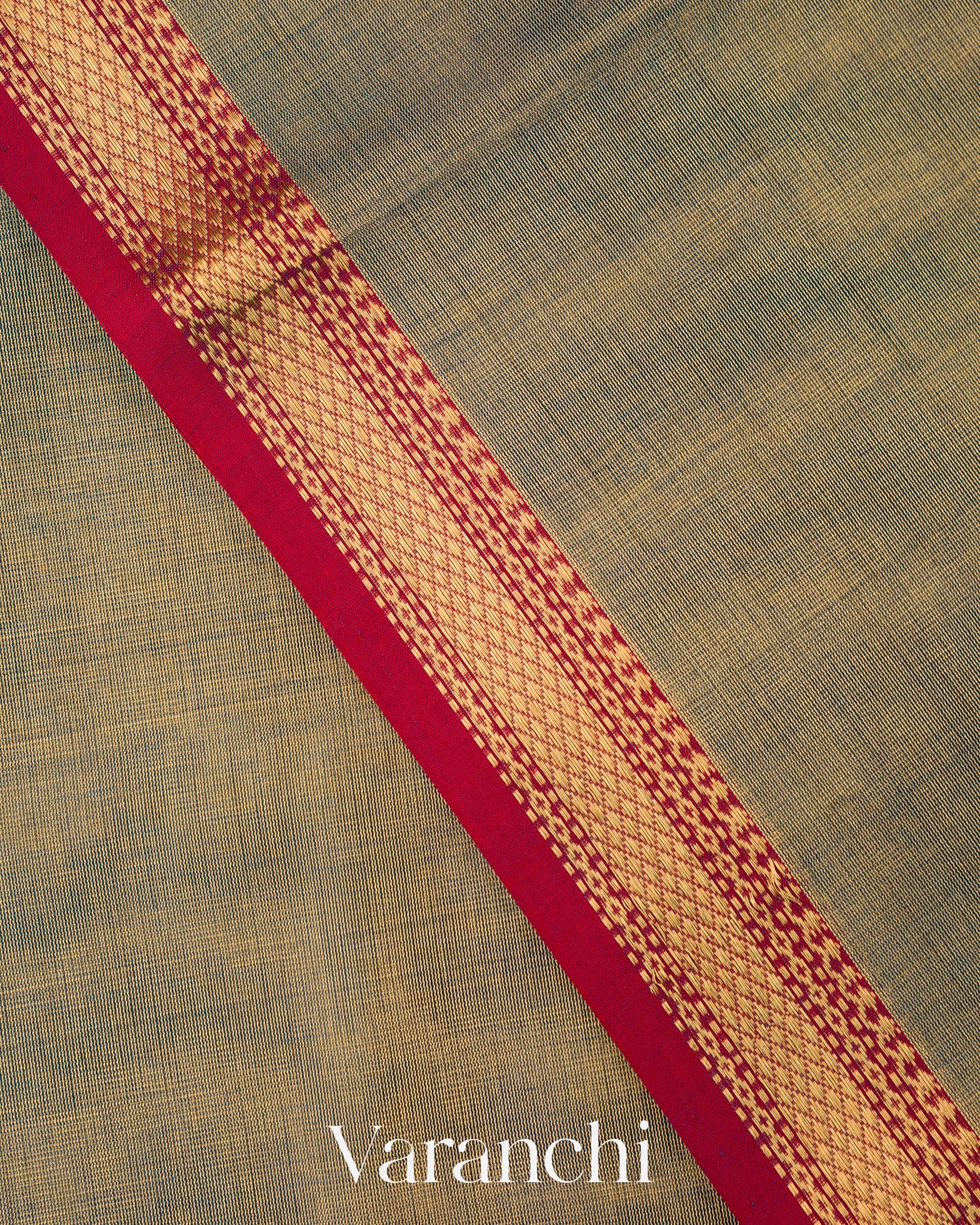 Olive Grey Pure Maheshwari Silk Cotton Tissue Handloom Saree