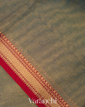 Olive Grey Pure Maheshwari Silk Cotton Tissue Handloom Saree