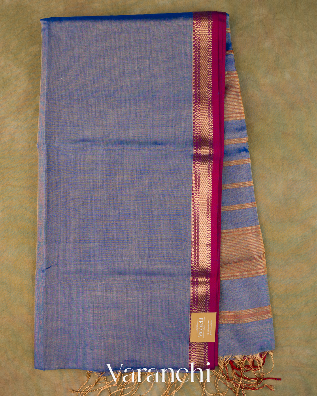 Ink Blue Pure Maheshwari Silk Cotton Tissue Handloom Saree