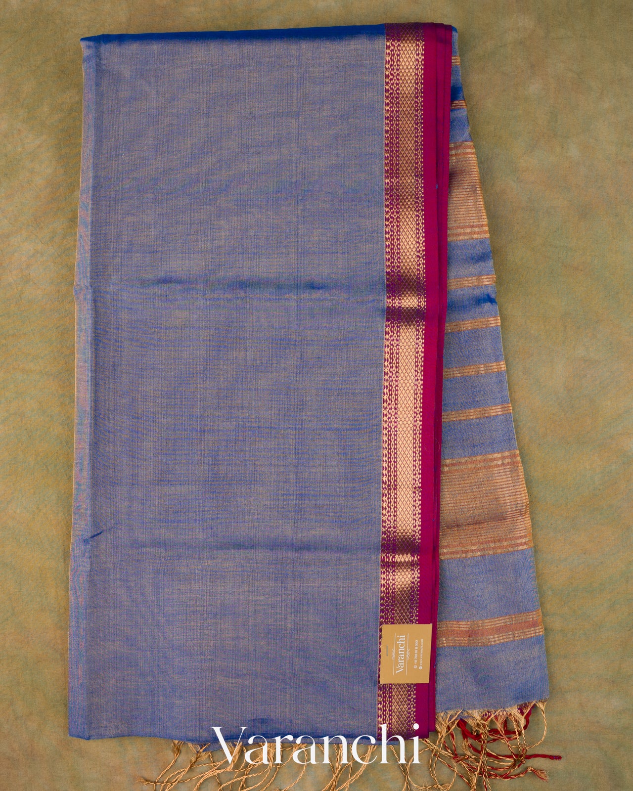 Ink Blue Pure Maheshwari Silk Cotton Tissue Handloom Saree