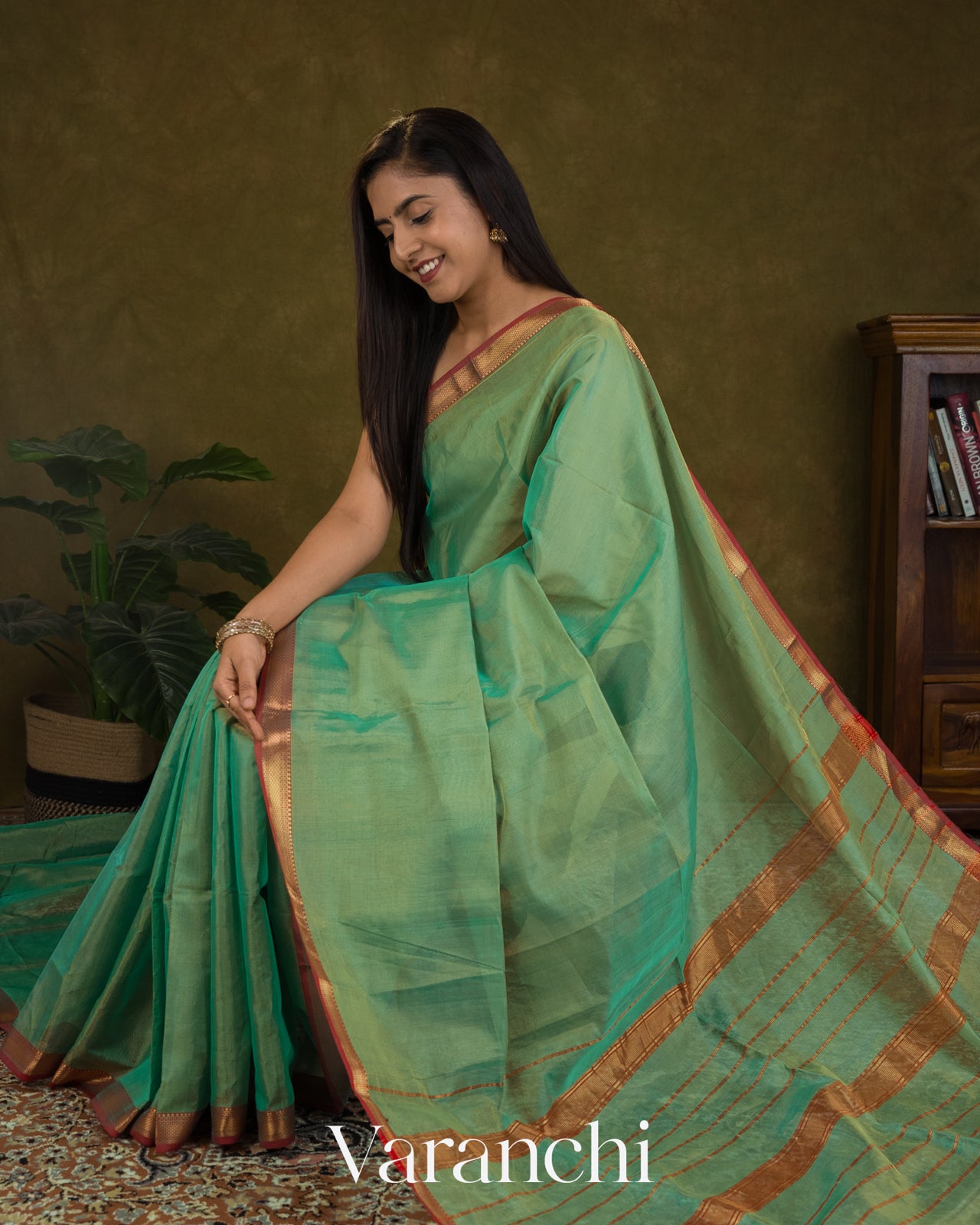 Aqua Blue Border Pure Maheshwari Silk Cotton Handloom Saree