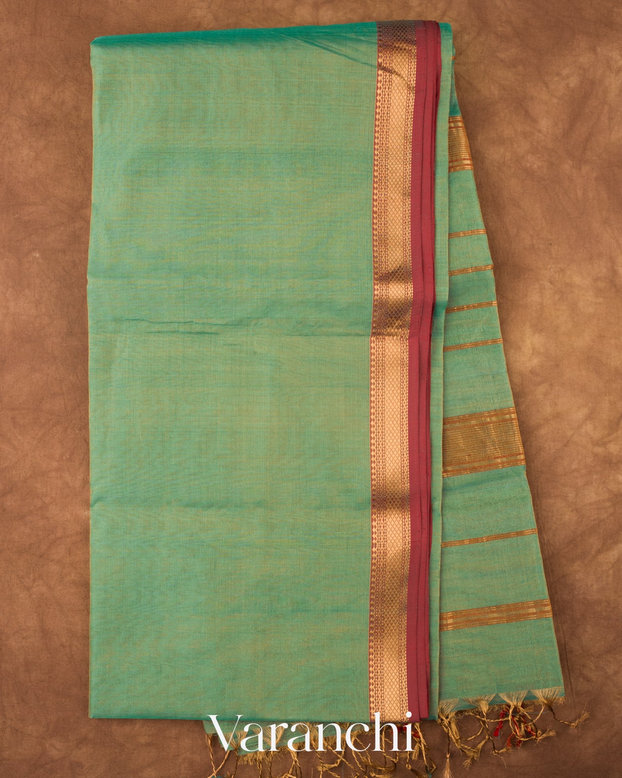 Aqua Blue Border Pure Maheshwari Silk Cotton Handloom Saree