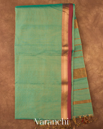 Aqua Blue Border Pure Maheshwari Silk Cotton Handloom Saree