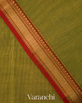 Olive Green Pure Maheshwari Silk Cotton Tissue Handloom Saree
