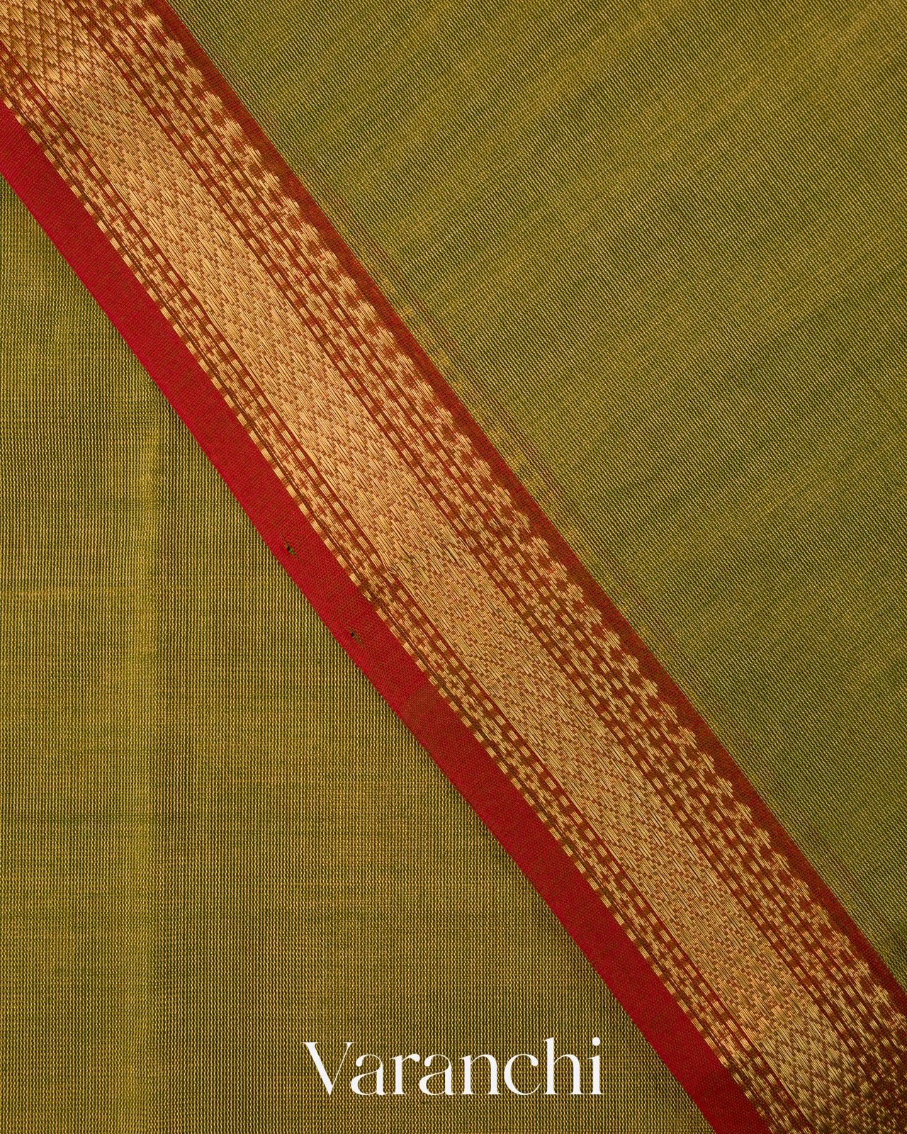 Olive Green Pure Maheshwari Silk Cotton Tissue Handloom Saree