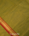 Olive Green Pure Maheshwari Silk Cotton Tissue Handloom Saree