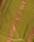 Olive Green Pure Maheshwari Silk Cotton Tissue Handloom Saree
