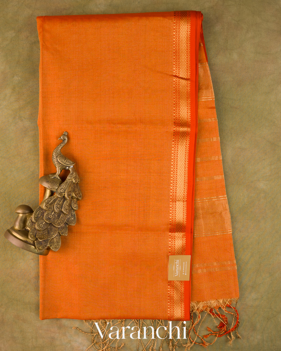 Tangerine OrangePure Maheshwari Silk Cotton Tissue Handloom Saree