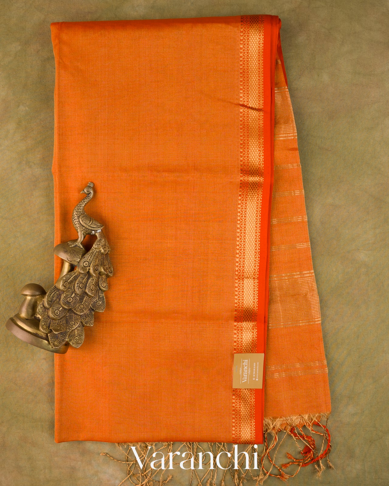Tangerine OrangePure Maheshwari Silk Cotton Tissue Handloom Saree