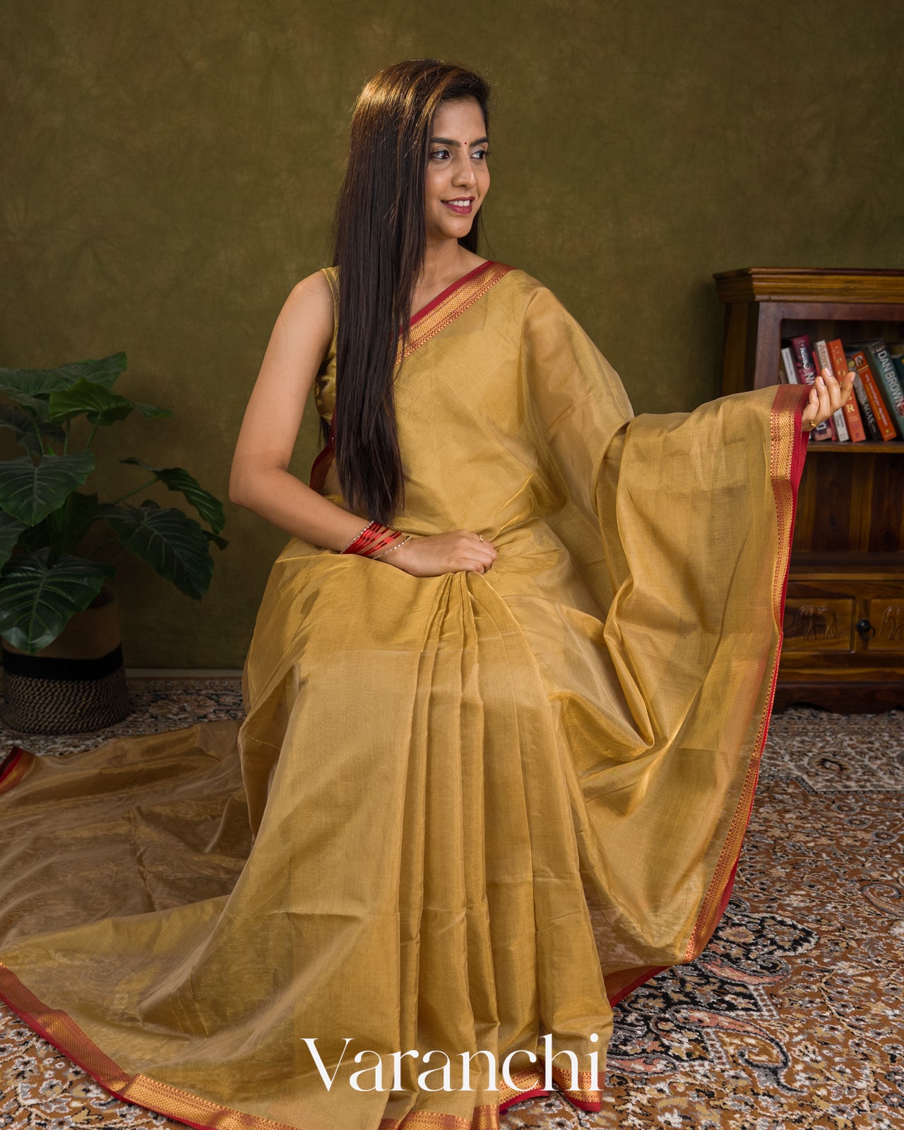 Golden Mustard Pure Maheshwari Tissue Silk Cotton Handloom Saree