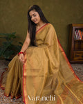 Golden Mustard Pure Maheshwari Tissue Silk Cotton Handloom Saree