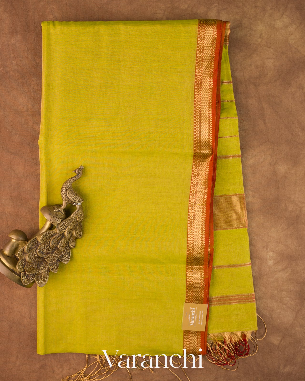 Lemon Yellow Pure Maheshwari Silk Cotton Tissue Handloom Saree