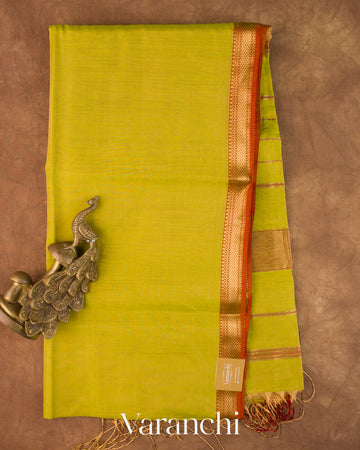 Lemon Yellow Pure Maheshwari Silk Cotton Tissue Handloom Saree