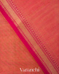 Coral Pink Pure Maheshwari Silk Cotton Tissue Handloom Saree