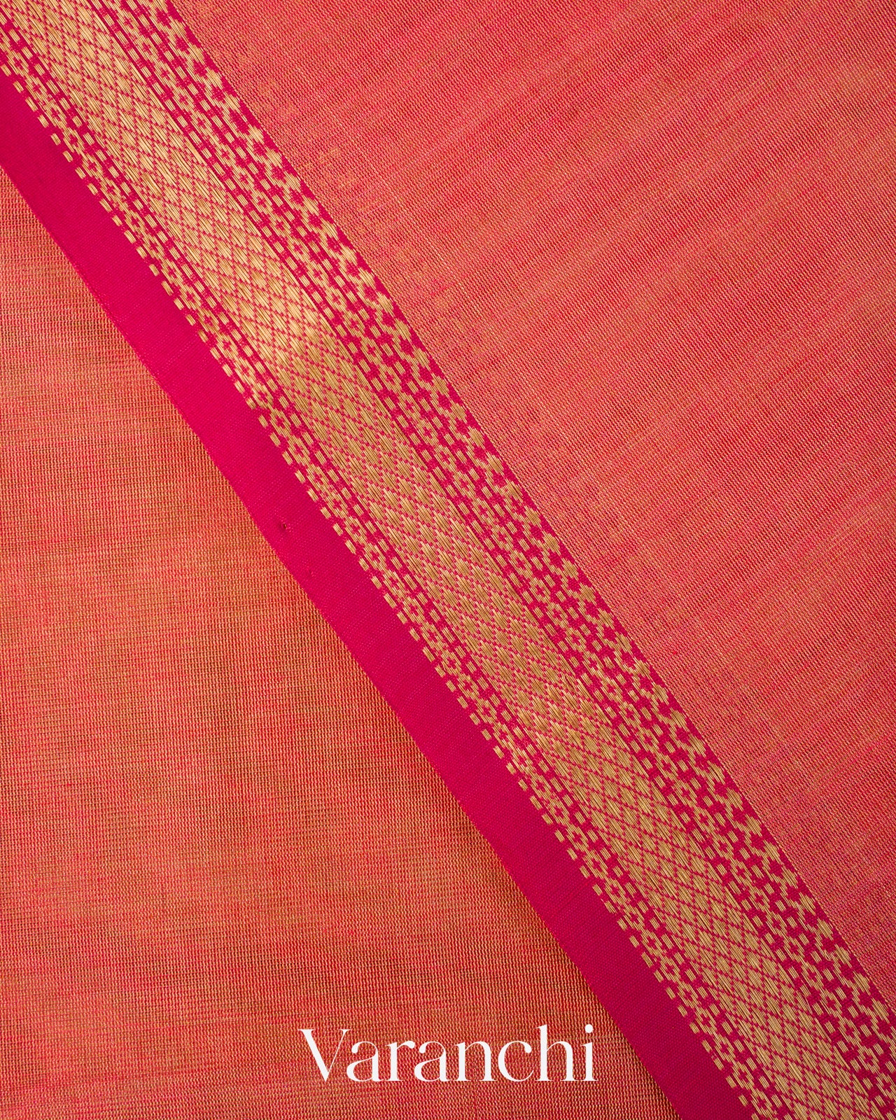 Coral Pink Pure Maheshwari Silk Cotton Tissue Handloom Saree