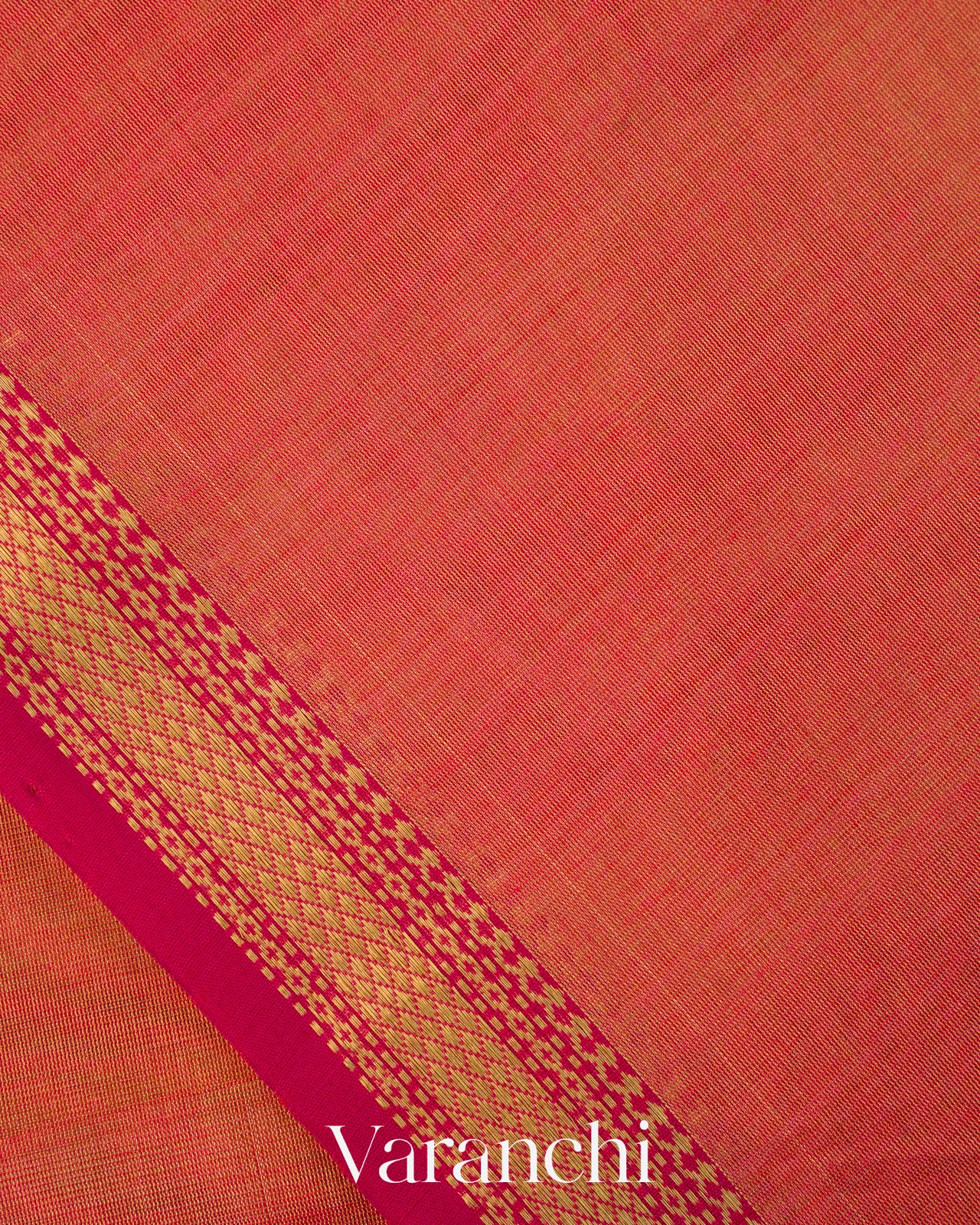 Coral Pink Pure Maheshwari Silk Cotton Tissue Handloom Saree