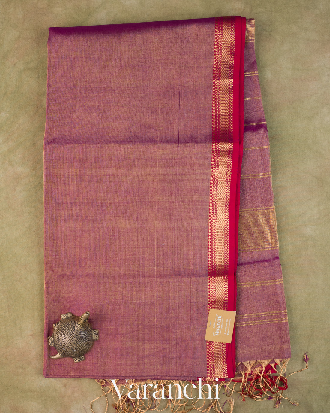 Mauve Purple Pure Maheshwari Silk Cotton Tissue Handloom Saree