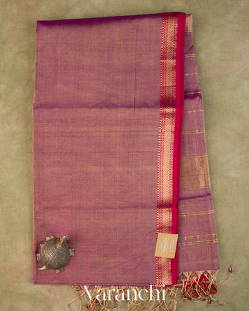 Mauve Purple Pure Maheshwari Silk Cotton Tissue Handloom Saree