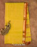 Mustard Yellow Tissue Pure Maheshwari Silk Cotton Handloom Saree