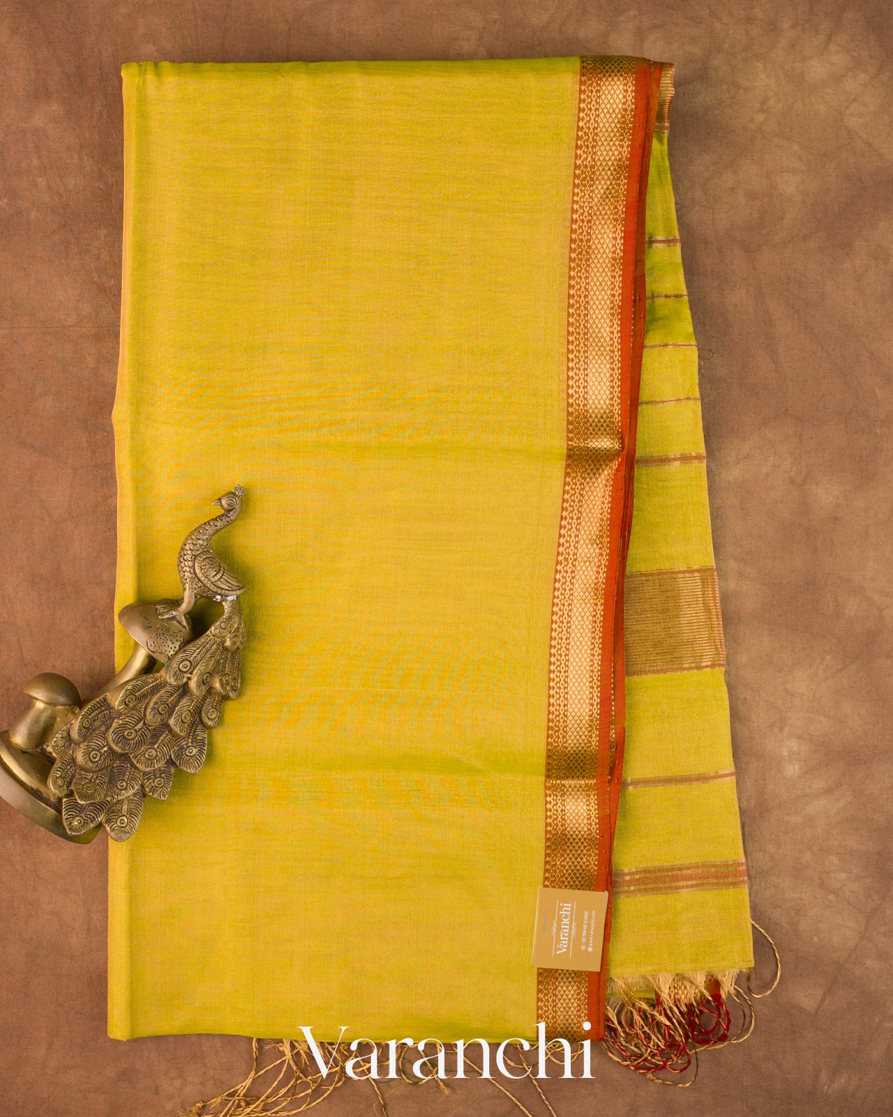 Mustard Yellow Tissue Pure Maheshwari Silk Cotton Handloom Saree