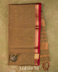 Golden Olive Pure Maheshwari Silk Cotton Tissue Handloom Saree