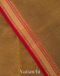 Golden Olive Pure Maheshwari Silk Cotton Tissue Handloom Saree