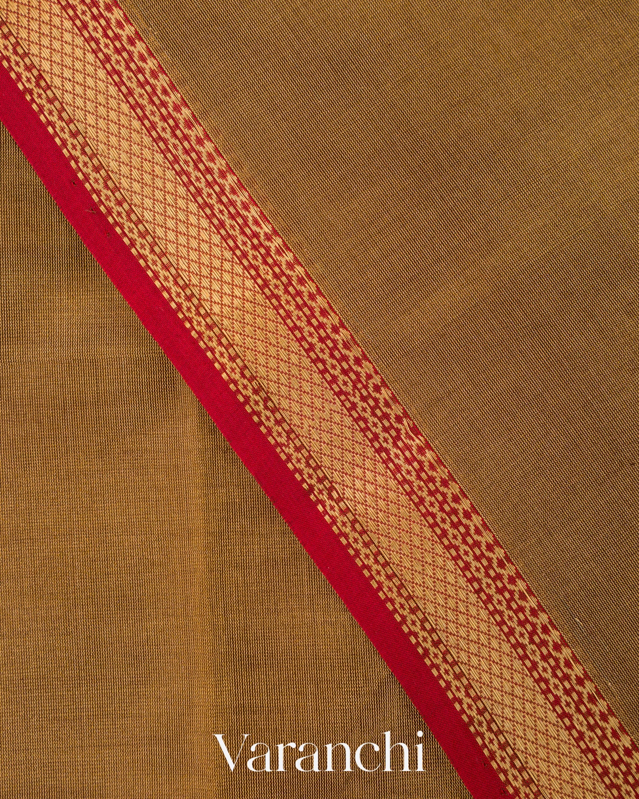 Golden Olive Pure Maheshwari Silk Cotton Tissue Handloom Saree