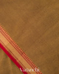 Golden Olive Pure Maheshwari Silk Cotton Tissue Handloom Saree