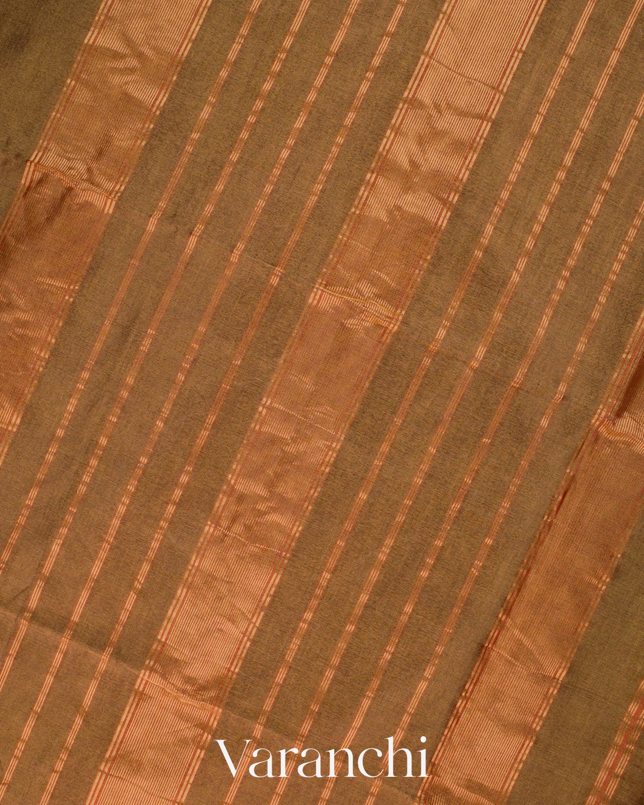 Golden Olive Pure Maheshwari Silk Cotton Tissue Handloom Saree