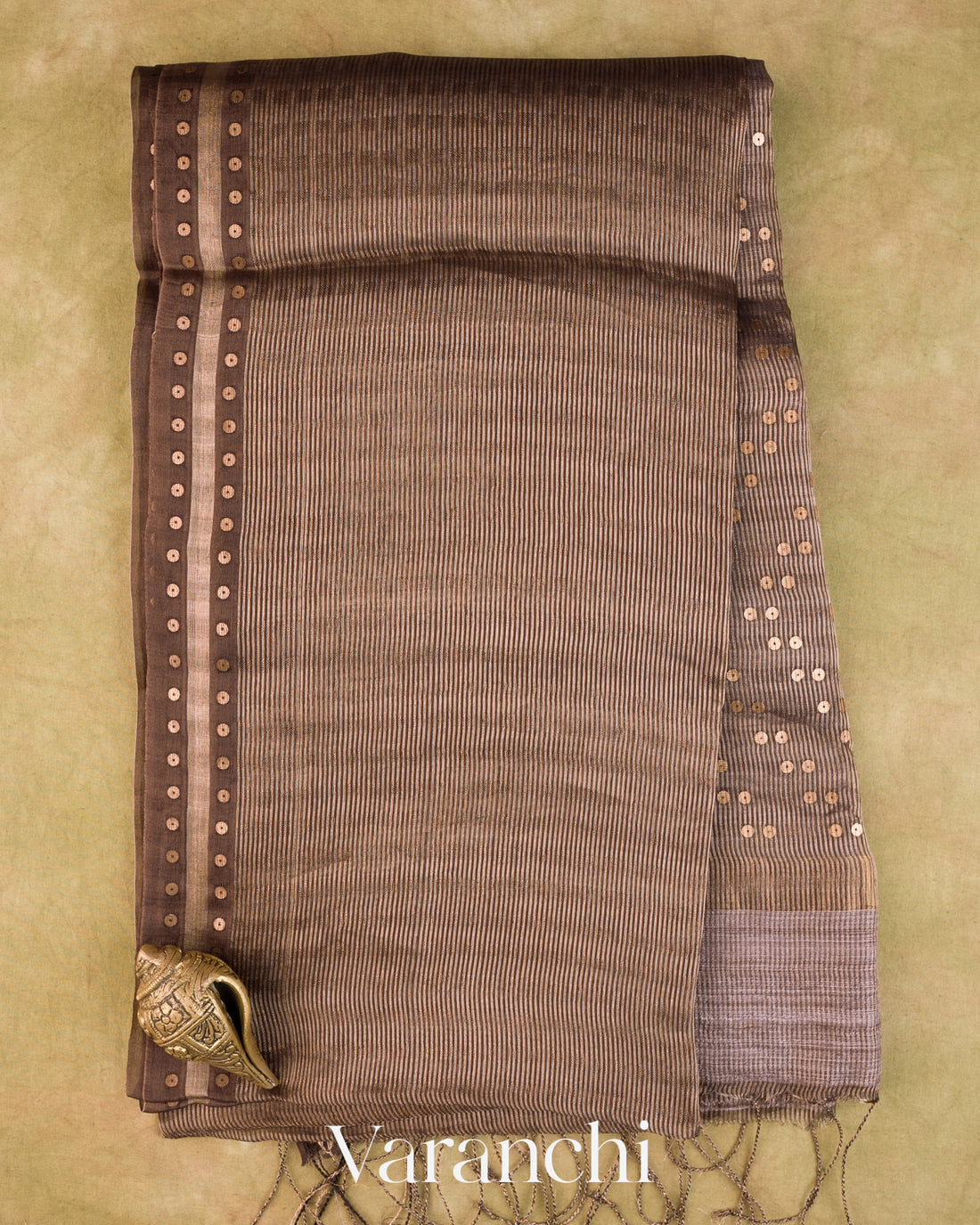 Brown with Sequin Embroidery Pure Muslin Silk Handloom Saree