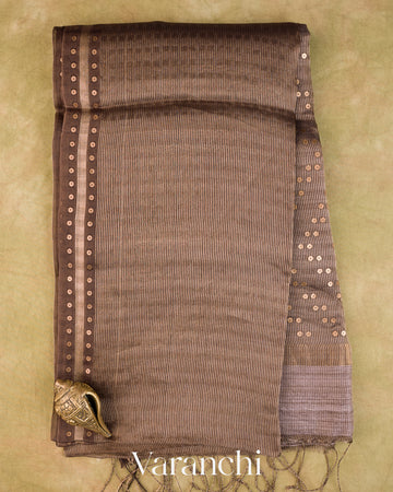 Brown with Sequin Embroidery Pure Muslin Silk Handloom Saree
