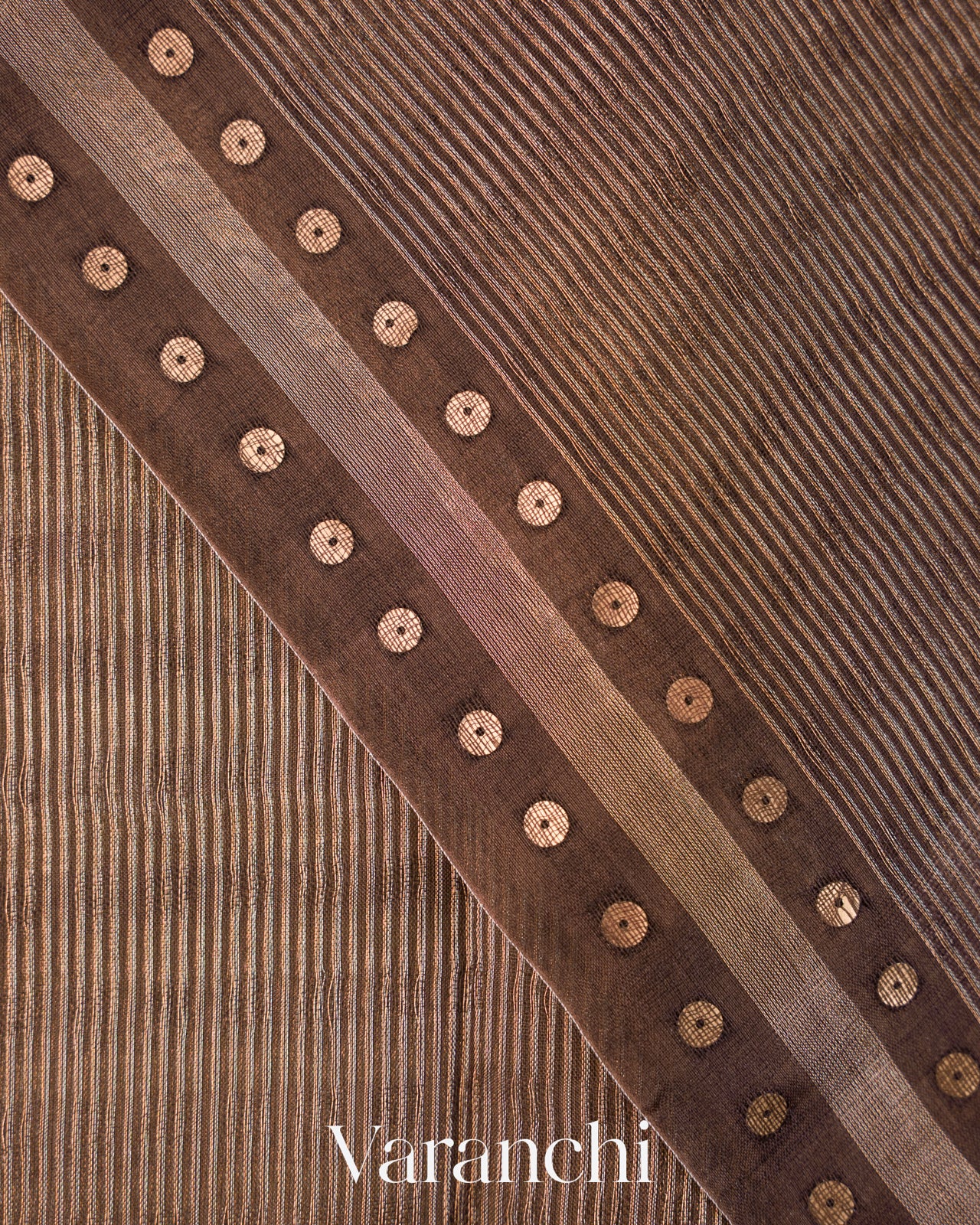 Brown with Sequin Embroidery Pure Muslin Silk Handloom Saree