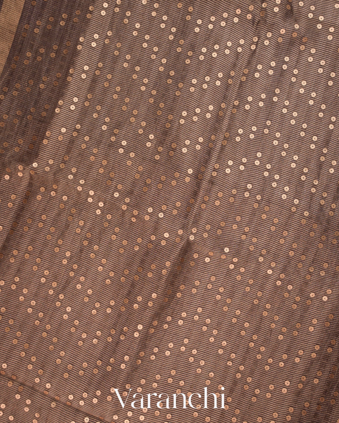 Brown with Sequin Embroidery Pure Muslin Silk Handloom Saree