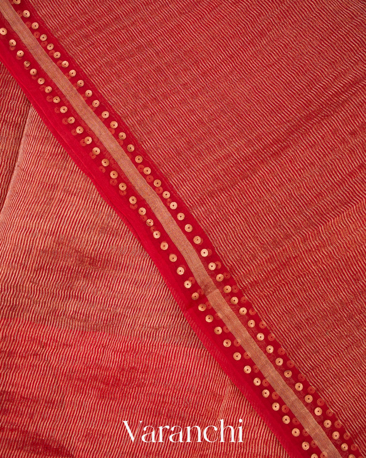 Crimson Red Sequin Embroidered Pure Muslin Silk Handloom Saree