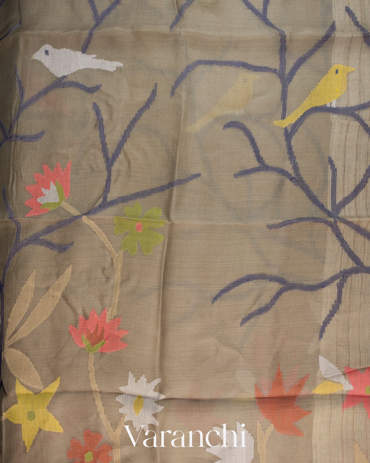 Grey Jamdani Pure Muslin Silk Handloom Saree