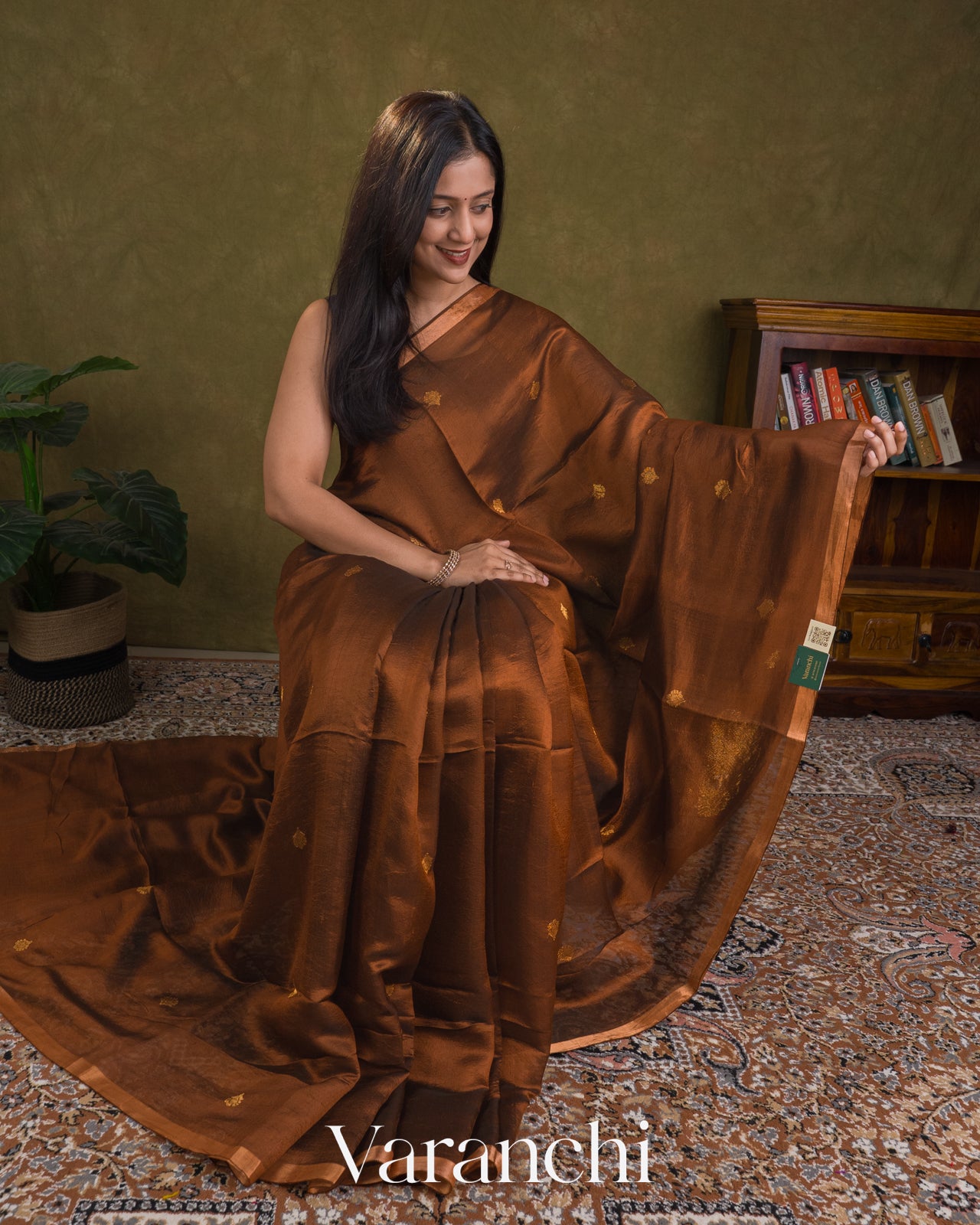 Choclate Brown Jamdani Pure Mulberry Silk Handloom Saree