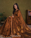 Choclate Brown Jamdani Pure Mulberry Silk Handloom Saree
