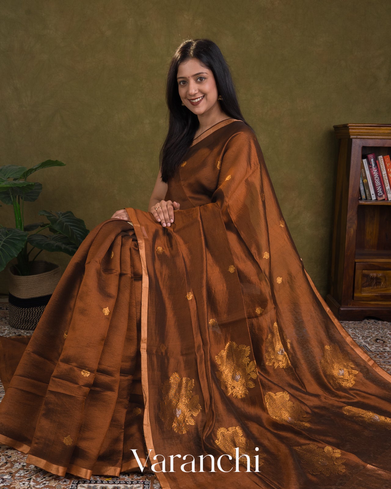 Choclate Brown Jamdani Pure Mulberry Silk Handloom Saree
