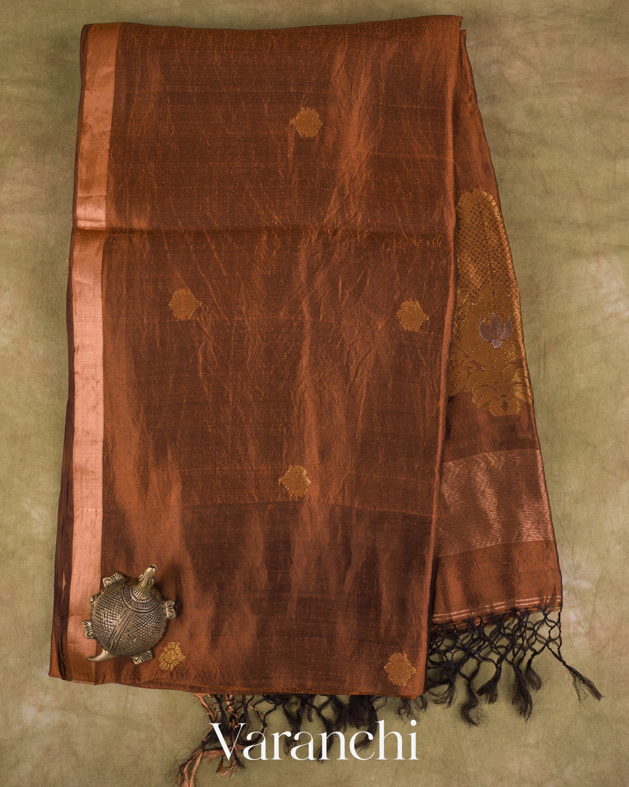Choclate Brown Jamdani Pure Mulberry Silk Handloom Saree
