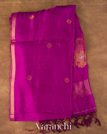 Deep Magenta Jamdani Pure Mulberry Silk Handloom Saree