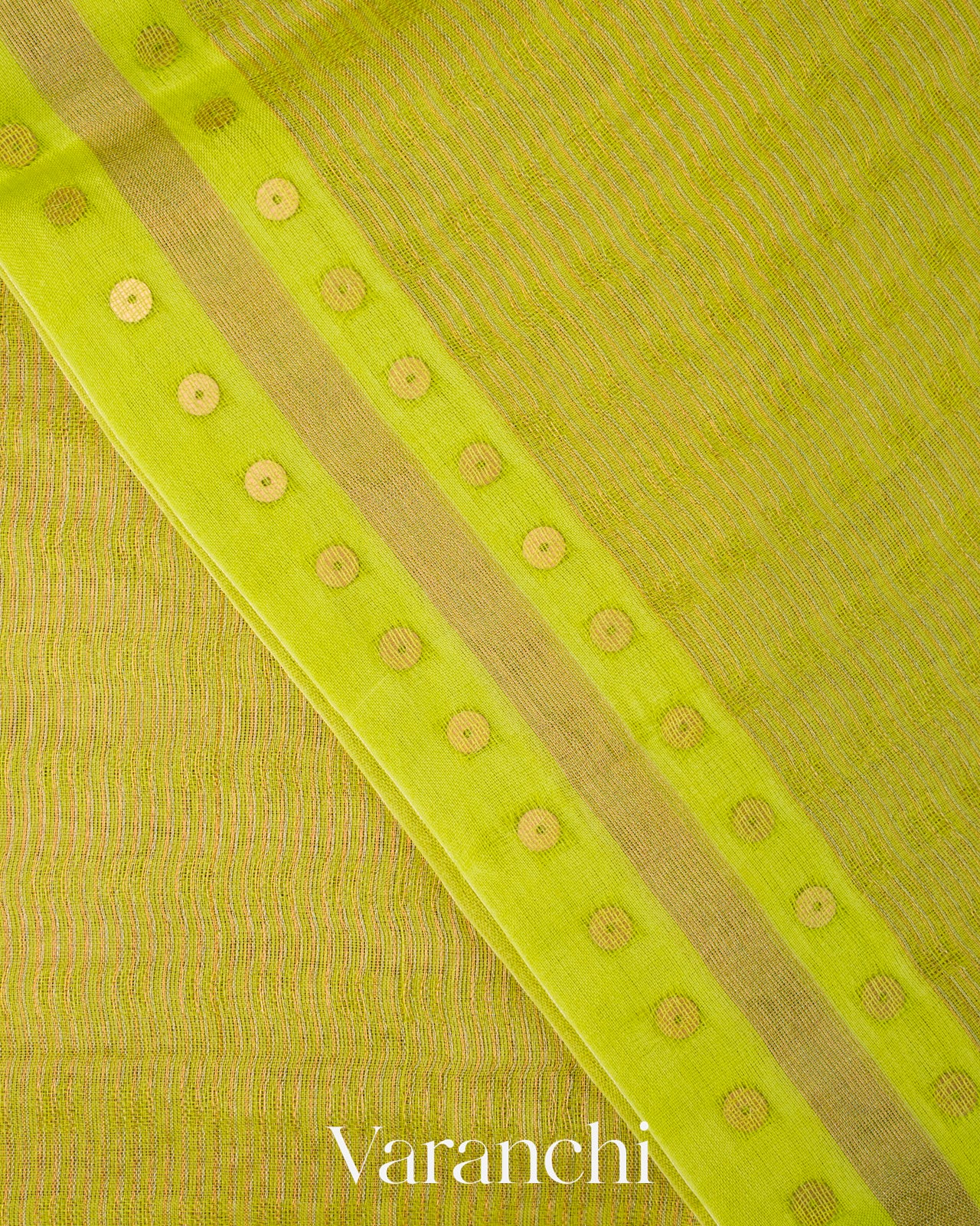 Lime Green with Sequin Embroidery Pure Muslin Silk Handloom Saree