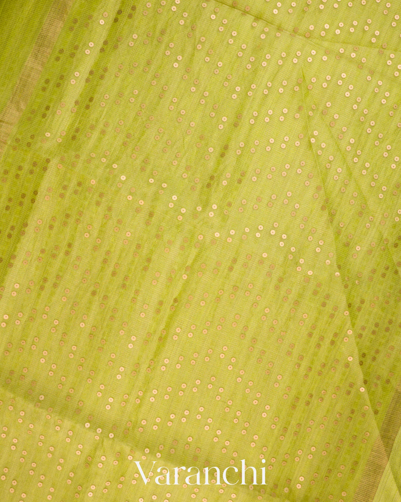 Lime Green with Sequin Embroidery Pure Muslin Silk Handloom Saree