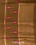 Coffee Brown Jamdani Pure Silk Linen Handloom Saree