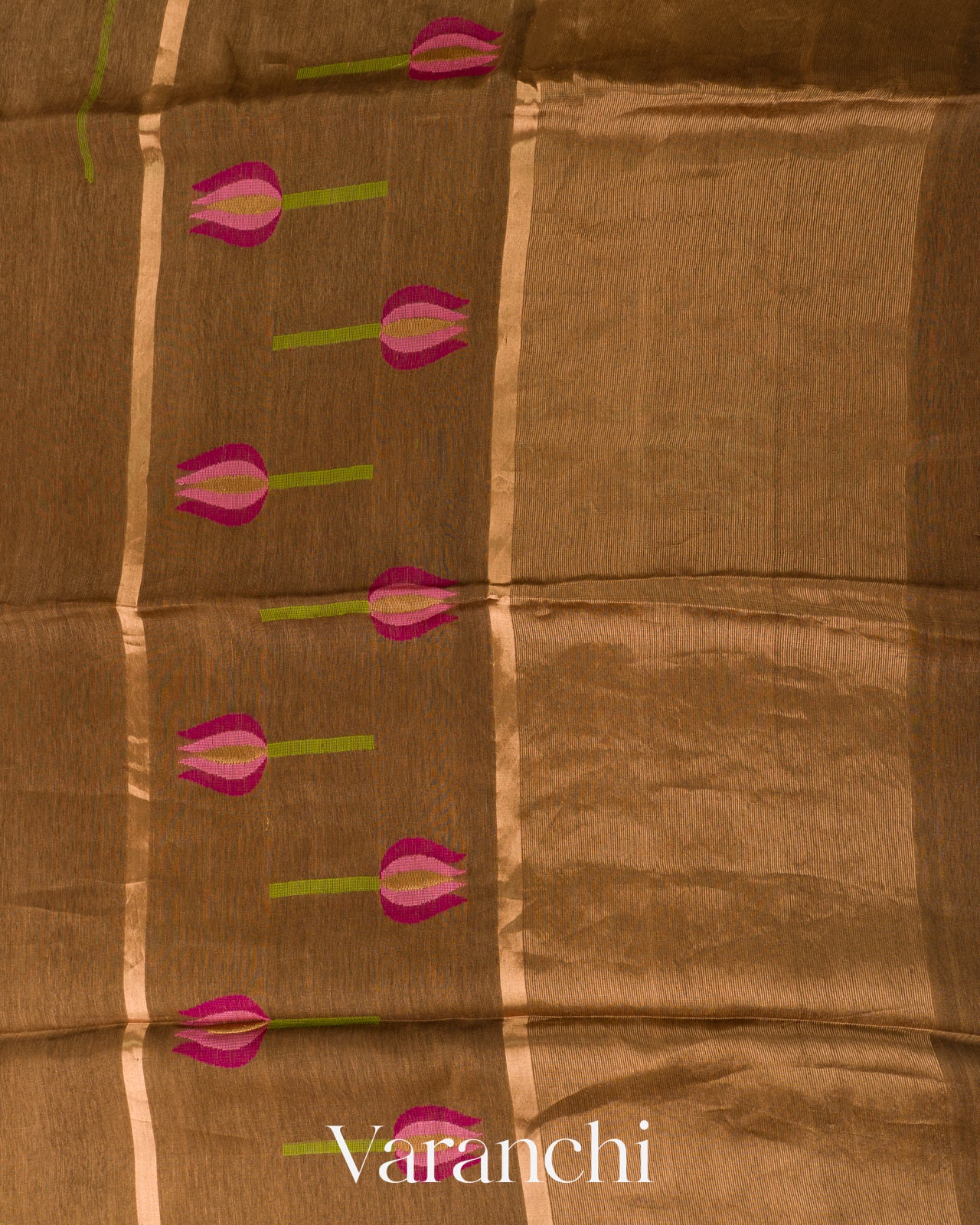 Coffee Brown Jamdani Pure Silk Linen Handloom Saree