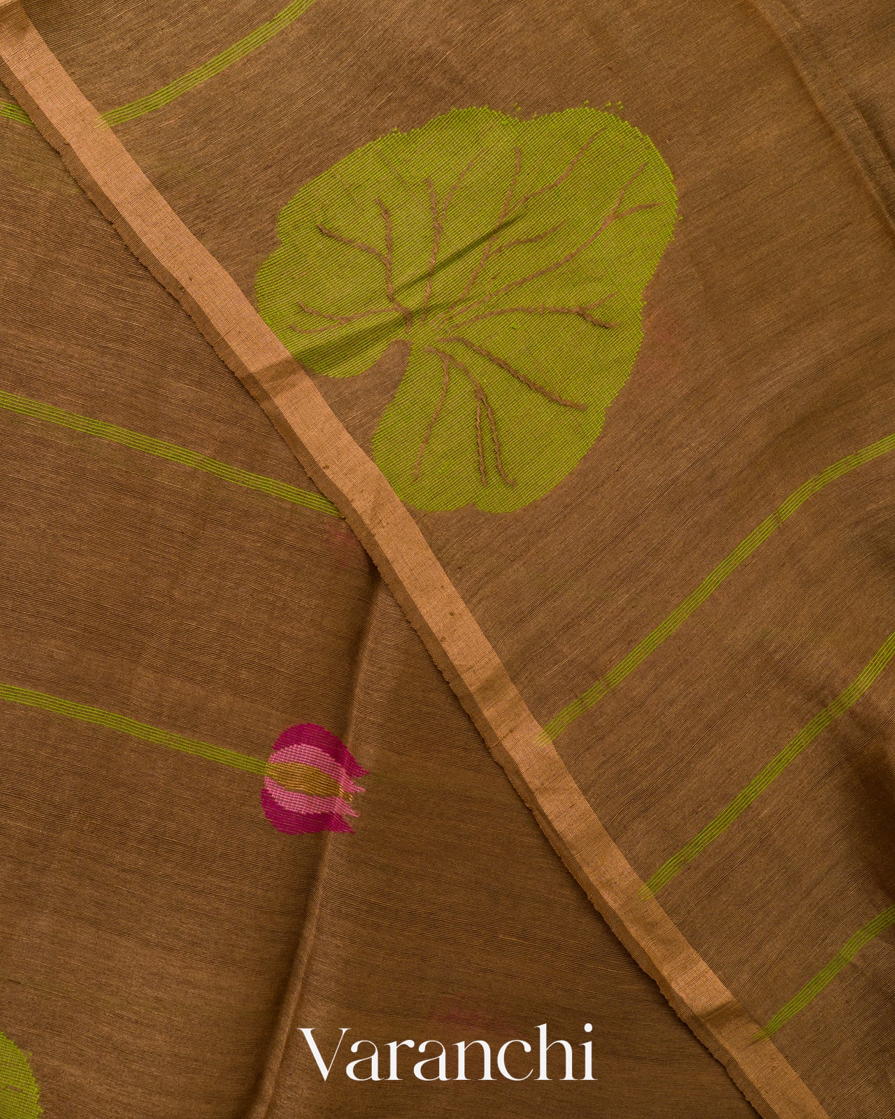 Coffee Brown Jamdani Pure Silk Linen Handloom Saree