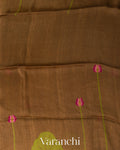 Coffee Brown Jamdani Pure Silk Linen Handloom Saree