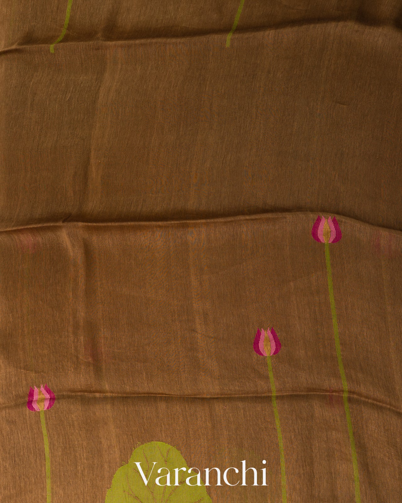 Coffee Brown Jamdani Pure Silk Linen Handloom Saree
